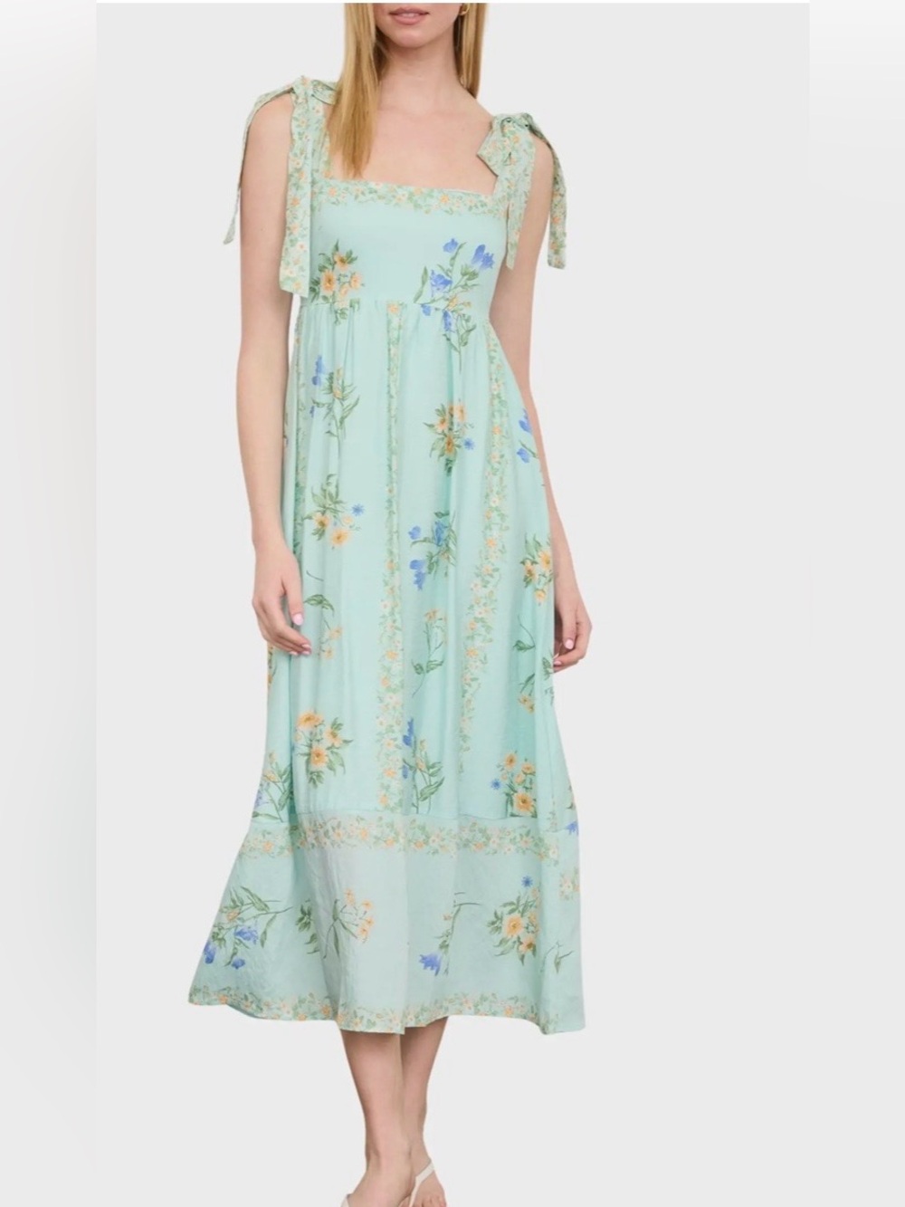 New Blu Pepper Floral Tie-Shoulder Midi Dress in Mint